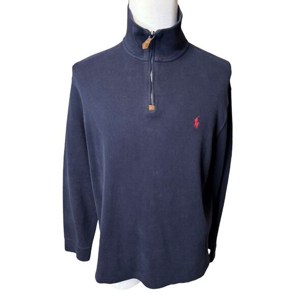 Ralph Lauren Polo Navy Blue Quarter Zip Pullover Sweater Men’s XL 100% Cotton - Picture 1 of 8